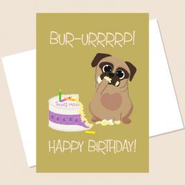 Pug Birthday Card – Eat Cake