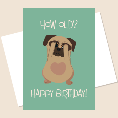 How Old Pug Birthday Card