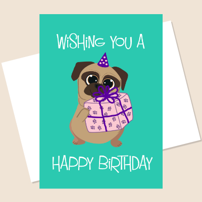 Pug Birthday Present Greeting Card
